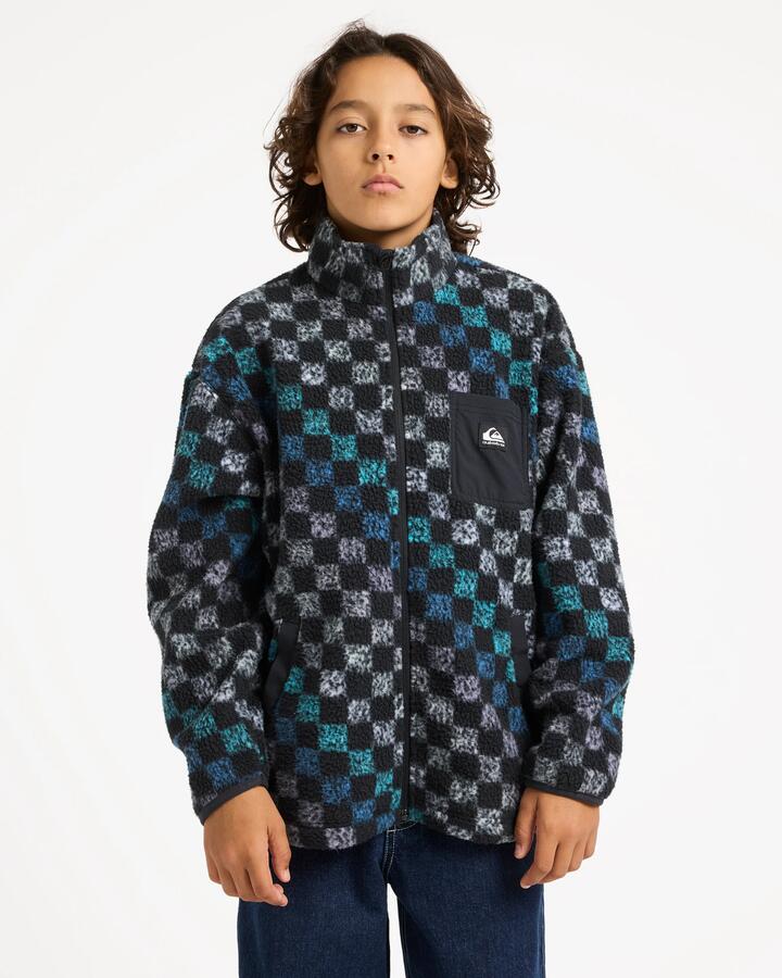 Image of a model wearing Outerwear. Product name - Quiksilver Boys 8-16 Next Gen Polar Fleece Jacket Black in Black colour by brand - Quiksilver
