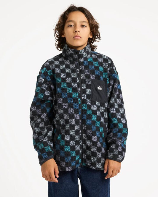 Image of a model wearing Outerwear. Product name - Quiksilver Boys 8-16 Next Gen Polar Fleece Jacket Black in Black colour by brand - Quiksilver