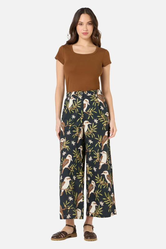 Image of a model wearing Pants. Productname: Kookaburra Pant in Black colour by brand - Princess Highway