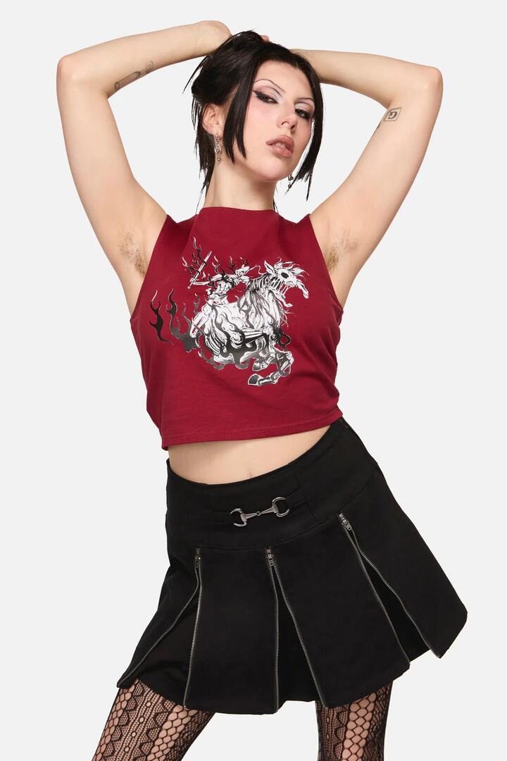 Image of a model wearing Tops. Productname: Dystopia Goth Tank Top in Red colour by brand - Black Friday