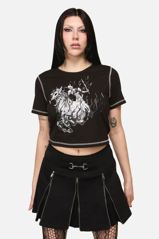 Image of a model wearing Tops. Productname: Dystopia Goth Tee in Black colour by brand - Black Friday