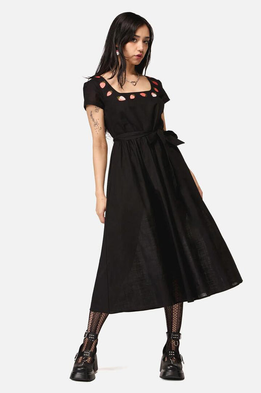 Image of Dresses. Product name - Strawberry Embroidered Dress in Black colour by brand - Dangerfield
