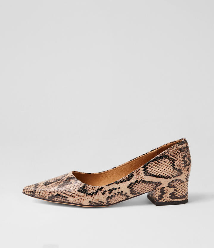 Image of Heels. Productname: Thego Brown Snake Leather Heels in Brown colour by brand - MOLLINI