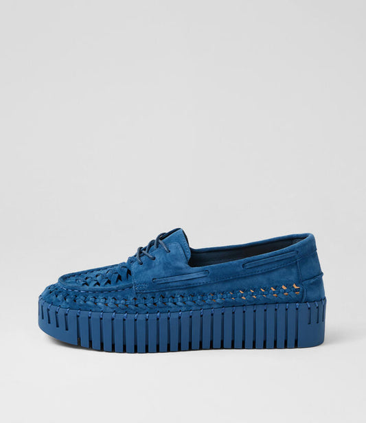 Image of Jeans. Productname: Balsa Dark Denim Suede Lace Up Flats in Dk Denim-Denim Sole colour by brand - MIDAS