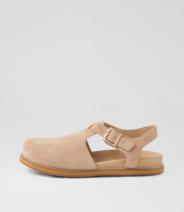 Image of Shoes. Productname: Zany Sandy Suede Flat Shoes in Sandy colour by brand - MIDAS
