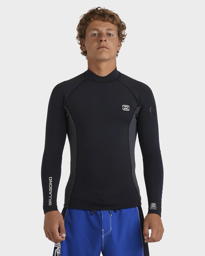 Image of a model wearing Tops. Productname: Billabong Mens 1/1 Absolute Natural Long Sleeve Wetsuit Jacket Graphite - in Graphite colour by brand - Billabong