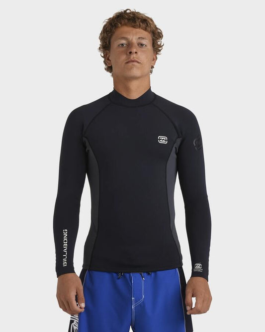Image of a model wearing Tops. Productname: Billabong Mens 1/1 Absolute Natural Long Sleeve Wetsuit Jacket Graphite - in Graphite colour by brand - Billabong