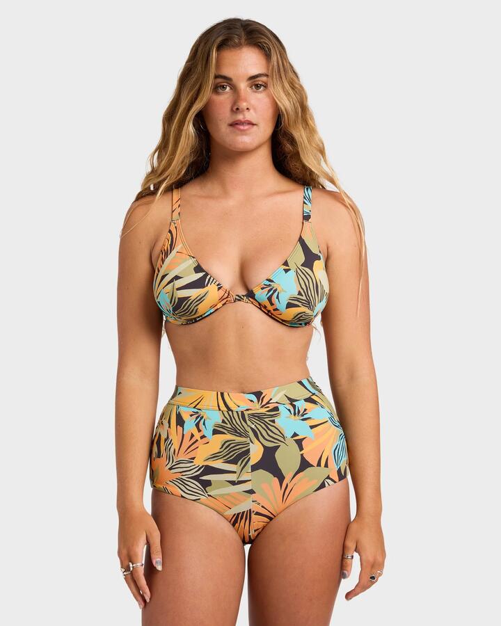 Image of Swimwear. Product name - Billabong Womens Des Tropiques D-Cup Bikini Top Black Multi in Black Multi colour by brand - Billabong