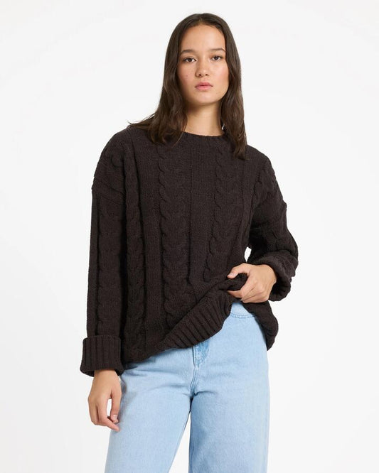 Image of Accessories. Product name - Volcom Womens Cable Cover Crew Neck Vintage Black in Vintage Black colour by brand - Volcom