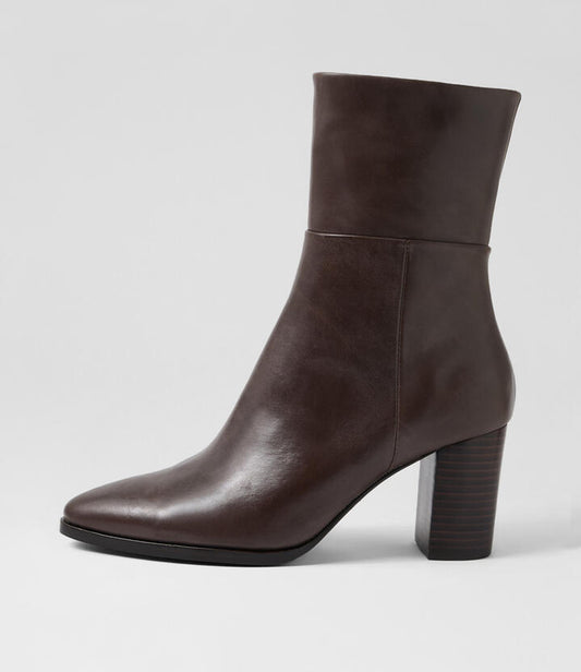 Image of Boots. Productname: Askin Choc Leather Calf Boots in Choc-Choc Heel colour by brand - MIDAS