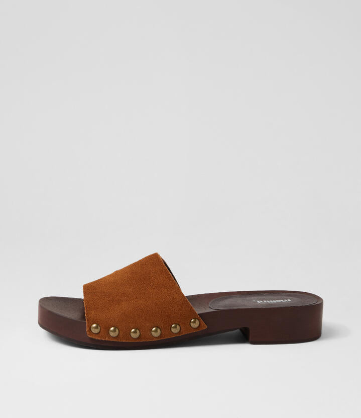 Image of Sandals. Productname: Leyler Rich Choc Suede Mules in Rich Choc colour by brand - MOLLINI