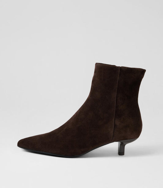 Image of Boots. Productname: Cemila Dark Choc Suede Ankle Boots in Dk Choc colour by brand - MOLLINI
