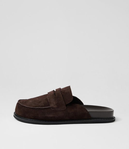 Image of Flats. Product name - Vershah Dark Choc Suede Loafers in Dk Choc colour by brand - MOLLINI