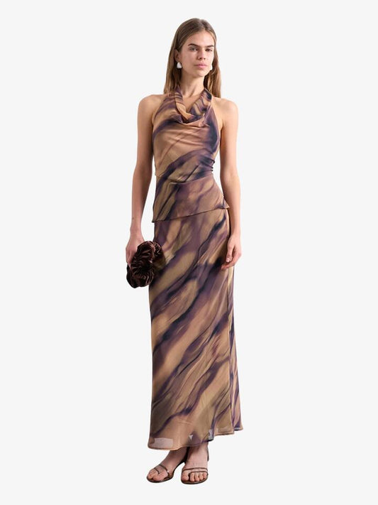 Image of a model wearing Tops. Productname: Topshop Cowl Neck Halter Top in Multi colour by brand - Topshop