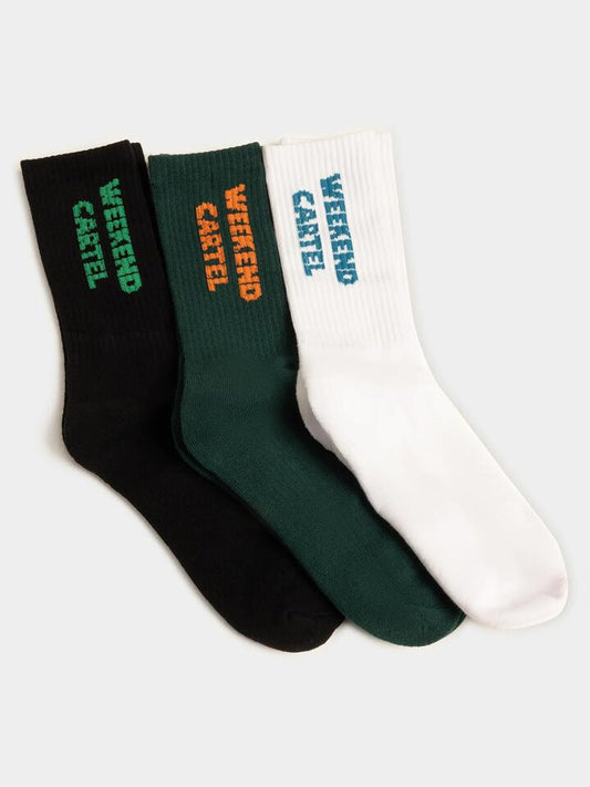 Image of Socks. Productname: Weekend Cartel 3 Pairs of Logo Crew Socks ONE SIZE Multi in Multi colour by brand - Weekend Cartel