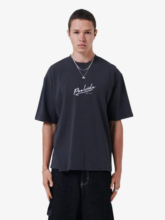 Image of a model wearing Tops. Productname: Barney Cools Mixtape T-Shirt in Aged Black colour by brand - Barney Cools