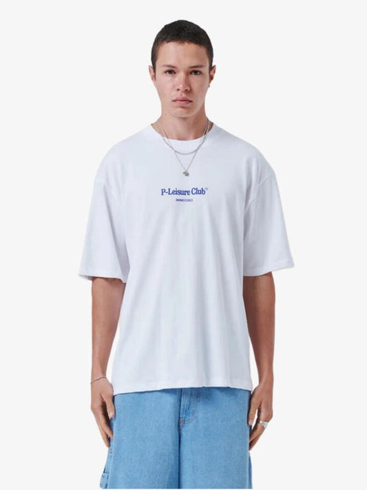 Image of a model wearing Tops. Productname: Barney Cools Portals T-Shirt in White colour by brand - Barney Cools