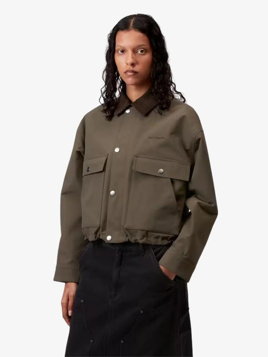 Image of a model wearing Outerwear. Productname: Carhartt Wip Dunham Jacket in Vitola / Tobacco colour by brand - Carhartt Wip