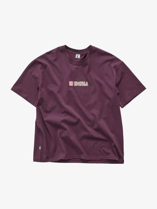 Image of a model wearing Tops. Productname: S-Double S Cube Mid Block Tee in Bordeaux colour by brand - S-Double