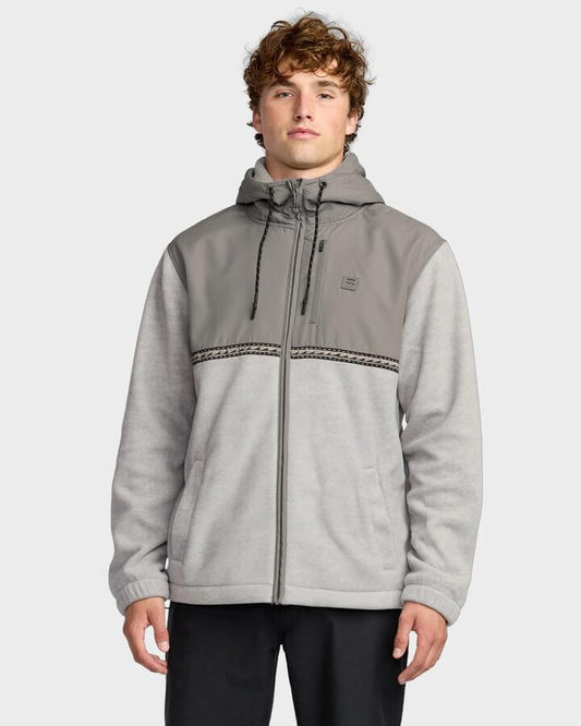 Image of a model wearing Outerwear. Productname: billabong - Mens Boundary Lite Zip Fleece Top - Grey Heather - in Grey Heather colour by brand - billabong