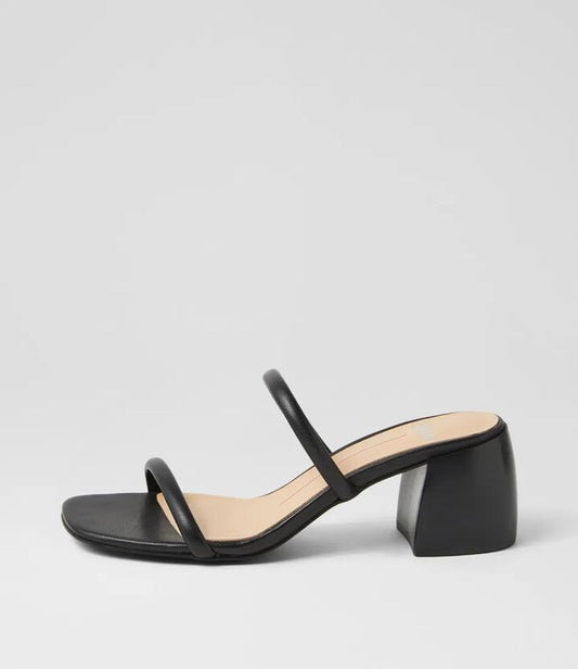 Image of Sandals. Productname: Bonni Black Leather Mules in Black-Black Heel colour by brand - MOLLINI