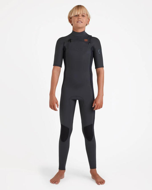 Image of a model wearing Tops. Productname: Billabong Boys 8-16 2/2Mm Absolute Natural Chest Zip Gbs Fullsuit Graphite - in Graphite colour by brand - Billabong