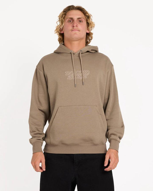 Image of a model wearing Outerwear. Product name - Volcom Mens Gothstone Pullover Hoodie Brindle in Brindle colour by brand - Volcom