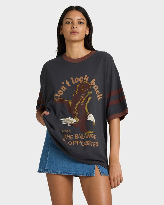 Image of T-Shirts. Product name - RVCA Womens Toni Ringer T-Shirt Washed Black in Washed Black colour by brand - RVCA