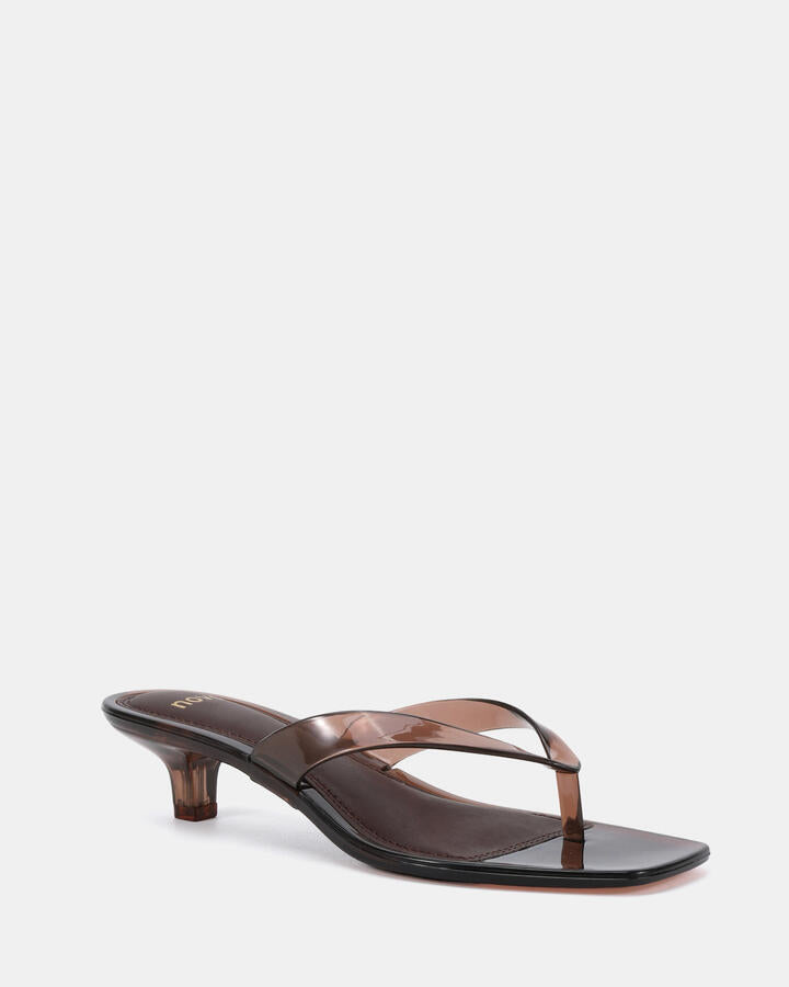 Image of Heels. Product name - Flo Espresso Vegan Heels in Espresso colour by brand - Novo