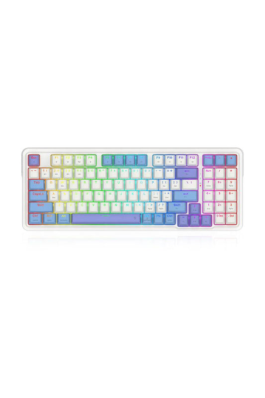 Image of Electronics Accessories. Productname: Redragon K664WBP RGB Pro Gloria White Purple 94% Gasket Wireless Mechanical Keyboard in White/Purple colour by brand - REDRAGON