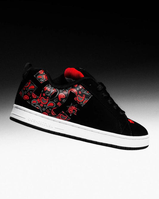 Image of Shoes. Product name - DC Shoes Mens Court Graffik Skate Shoes Black/Grey/Red in Black/Grey/Red colour by brand - DC Shoes