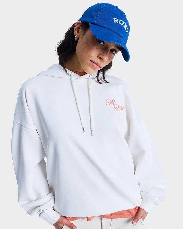 Image of a model wearing Outerwear. Productname: roxy - Womens Lineup Oversized Pullover Hoodie - Coconut Milk - in Coconut Milk colour by brand - roxy