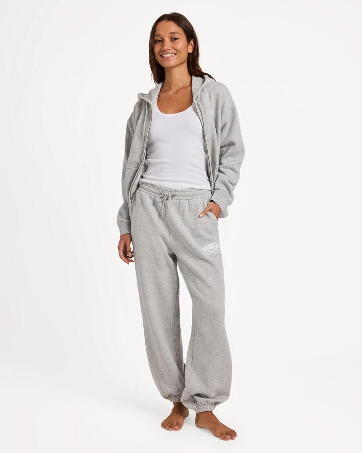 Image of a model wearing Pants. Product name - Roxy Womens Dreamy Days Trackpants Grey Marle in Grey Marle colour by brand - Roxy