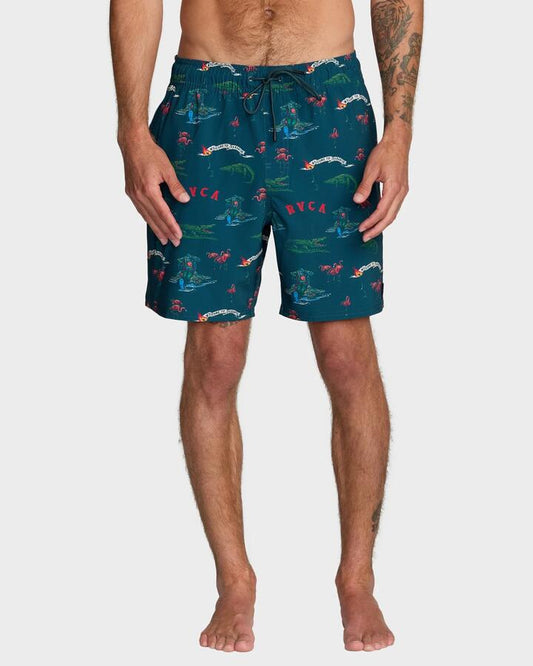 Image of a model wearing Shorts. Productname: rvca Mens Va Elastic 17" Swim Shorts Multi - in Multi colour by brand - Rvca