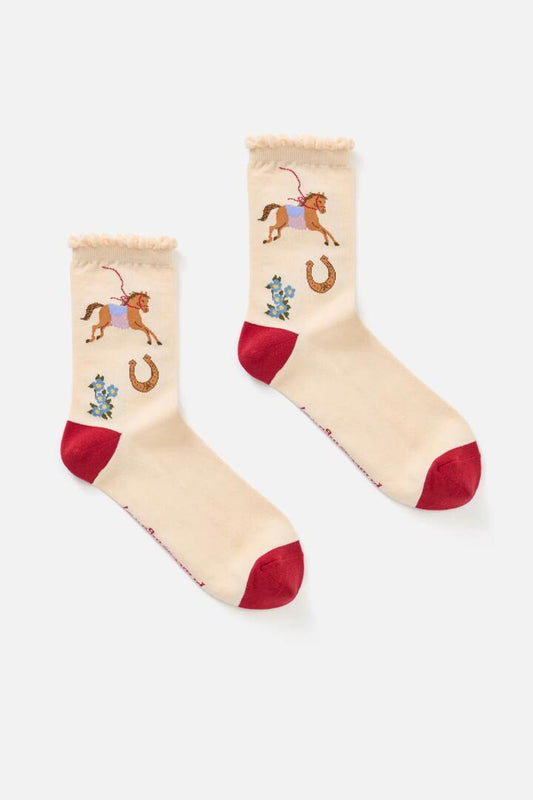 Image of Socks. Productname: Fancy Horse Sock in Cream colour by brand - Princess Highway