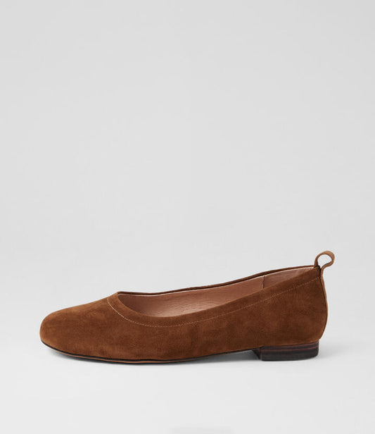 Image of Shoes. Productname: Crimson Coffee Suede Ballet Flats in Coffee colour by brand - MIDAS