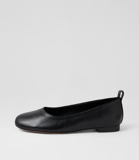Image of Shoes. Productname: Crimson Black Leather Ballet Flats in Black colour by brand - MIDAS
