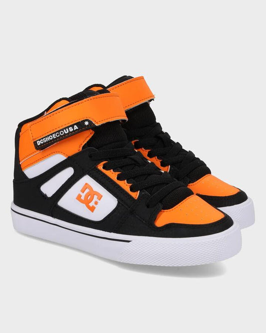 Image of Shoes. Productname: DC Shoes Boys 4-16 Pure High-Top Ev Shoes Black/Orange/White - in Black/Orange/White colour by brand - DC Shoes