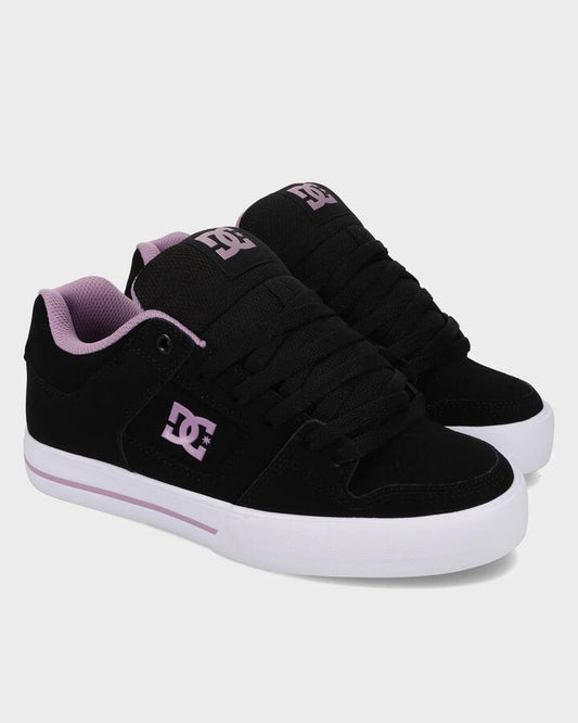 Image of Shoes. Product name - DC Shoes Womens Pure Skate Shoes Black/Lavender in Black/Lavender colour by brand - DC Shoes