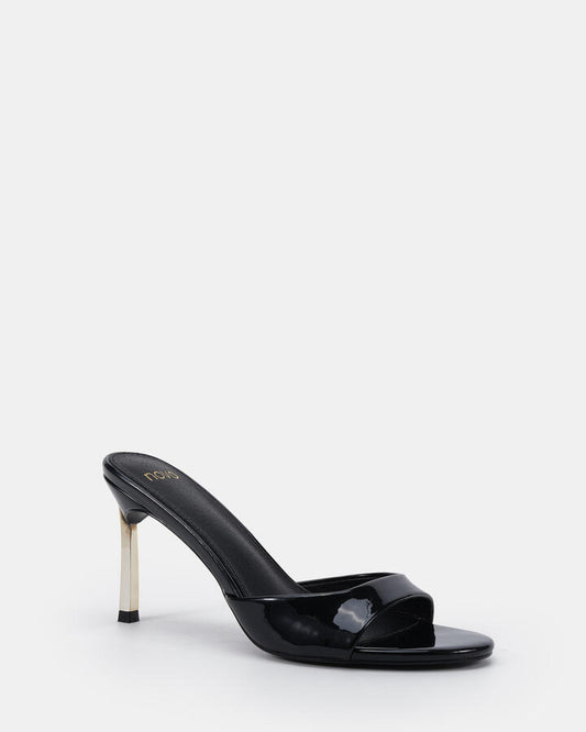 Image of Heels. Product name - Zabelle Black Patent Vegan Heels in Black colour by brand - Novo