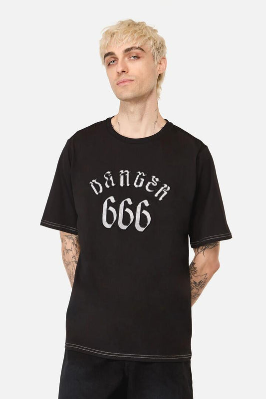 Image of a model wearing Tops. Productname: Danger Tee in Black colour by brand - Dangerfield