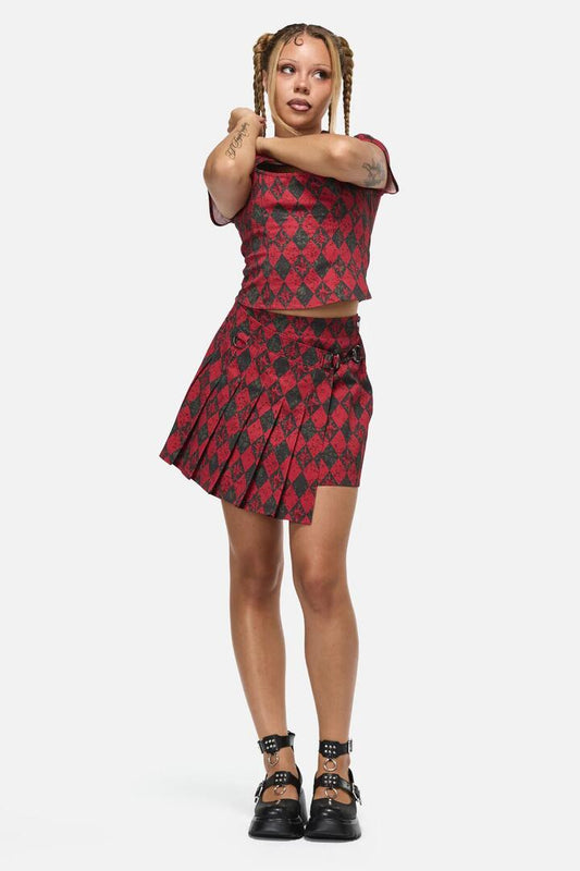 Image of a model wearing Skirts. Productname: The End Goth Skirt in Black Red colour by brand - Black Friday