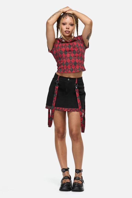 Image of a model wearing Skirts. Productname: The End Goth Trim Skirt in Black colour by brand - Black Friday