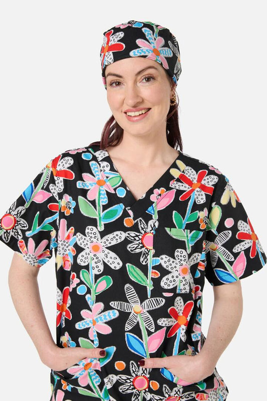 Image of Hats. Productname: Floral Play scrub hat in Black colour by brand - Gorman