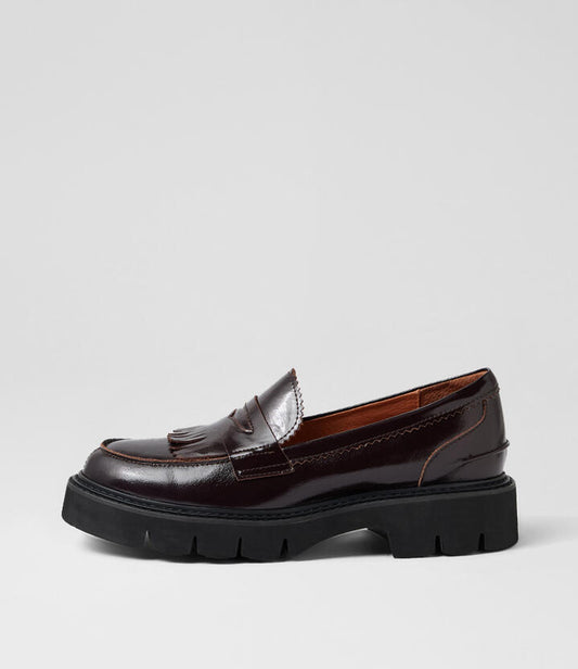 Image of Flats. Product name - Koast Maroon Shine Leather Loafers in Maroon colour by brand - MOLLINI