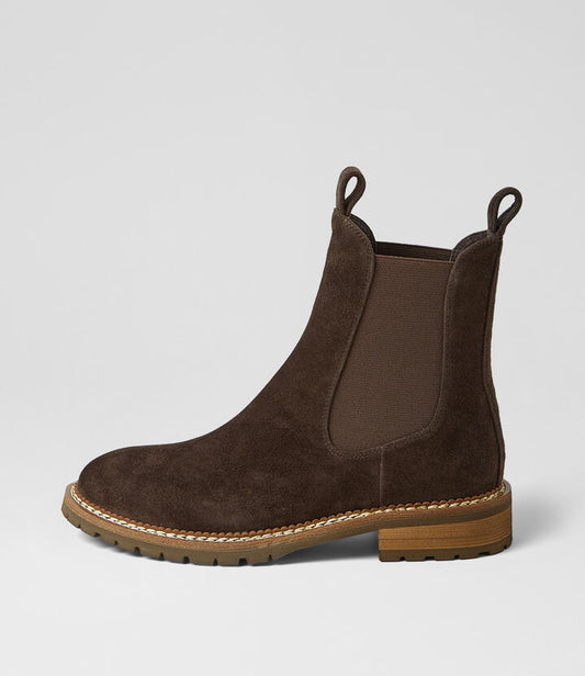 Image of Boots. Product name - Roccom Dark Choc Suede Chelsea Boots in Dk Choc colour by brand - MOLLINI