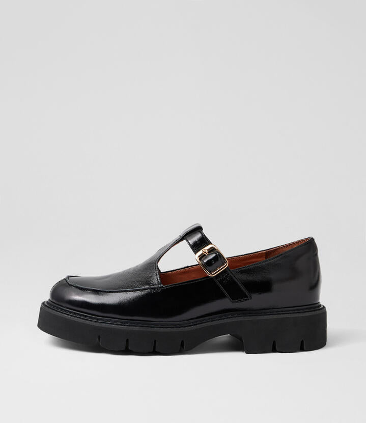 Image of Shoes. Productname: Kassiy Black Shine Leather Flat Shoes in Black colour by brand - MOLLINI