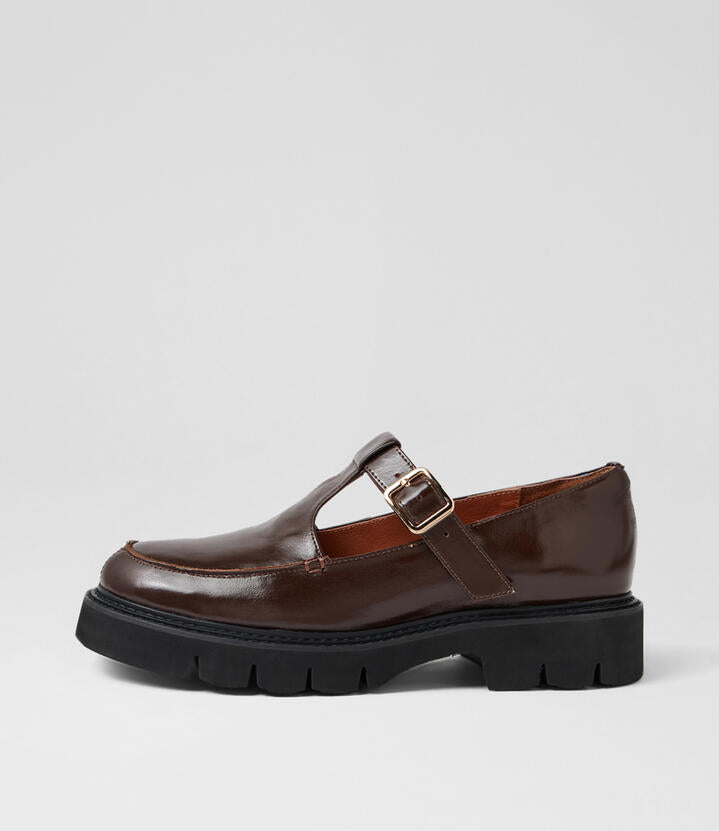Image of Shoes. Productname: Kassiy Brown Shine Leather Flat Shoes in Brown colour by brand - MOLLINI