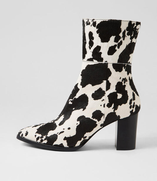 Image of Boots. Productname: Askin Black White Cow Pony Calf Boots in Blk&White Cow colour by brand - MIDAS