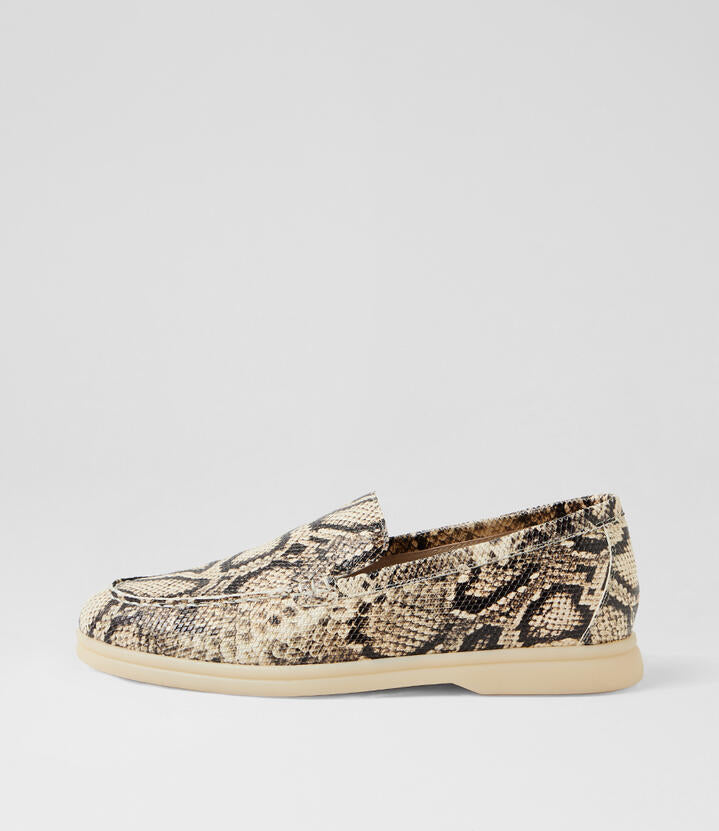 Image of Flats. Productname: Lemmy Black & Beige Snake Leather Loafers in Black&Beige Snake colour by brand - MIDAS